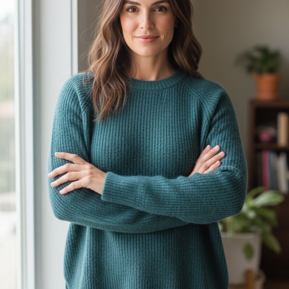 Teal Sweater by OLIVIA SKY, Size L, Pre-owned, Excellent Condition